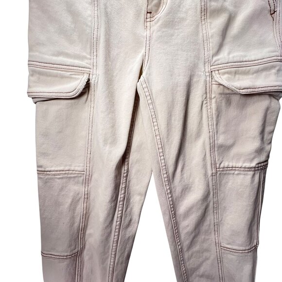 PacSun White High Waisted Cargo Pants Elastic Waist Pockets M Contrast Stitching - Picture 4 of 15
